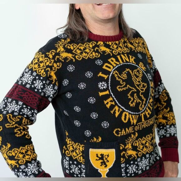 GAME OF THRONES IRON ANNIVERSARY "I DRINK & I KNOW THINGS" SWEATER ADULT SIZE L - Picture 5 of 10